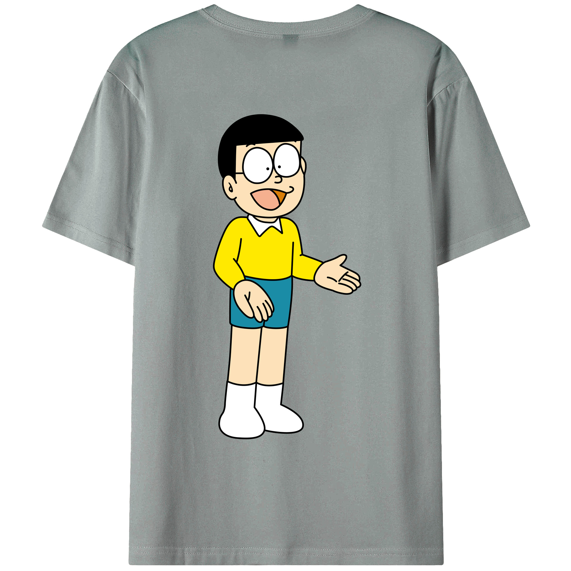 （画像用） ドラえもん 野比 のび太 Doraemon Nobita Nobi 綿100％ メンズ半袖Tシャツ（バックプリント） 通気性